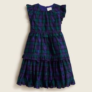 J Crew Girls' Ruffle-trim Dress in Shimmer Black Watch Plaid Holiday Christmas